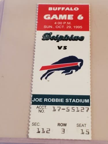 1995 NFL Miami Dolphins Ticket stub. OCT 29 1995 v Buffalo Bills. TWO ava - Thumbnail 6