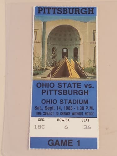 1985 NCAA Ohio State University ticket stub. SEP 14 1985 v Pittsburgh (10-7W) - Image 1