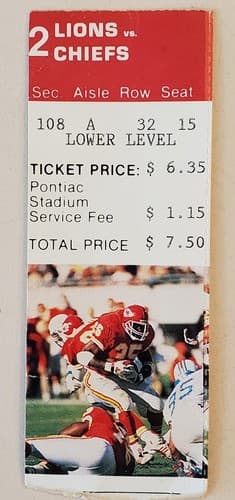 1989 NFL Detroit Lions Ticket Stub Aug 1989 Kansas City Chiefs @Lions 108A 32 15 - Image 1