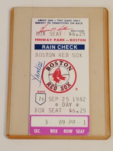 1982 MLB Boston Red Sox Ticket FULL. SEP 25 1982 v New York Yankees (6-2 L). - Thumbnail 6