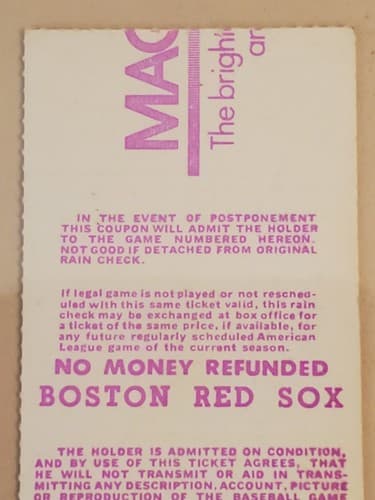 1982 MLB Boston Red Sox Ticket FULL. SEP 25 1982 v New York Yankees (6-2 L). - Thumbnail 8