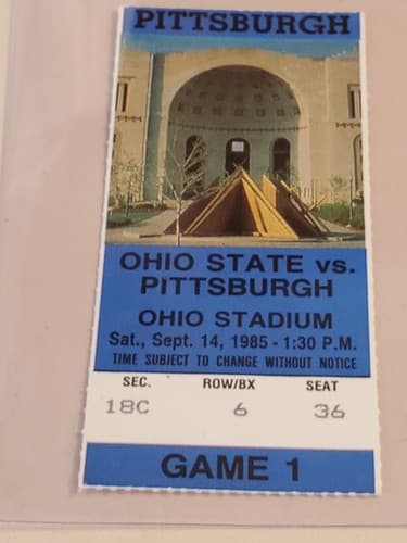 1985 NCAA Ohio State University ticket stub. SEP 14 1985 v Pittsburgh (10-7W) - Thumbnail 5