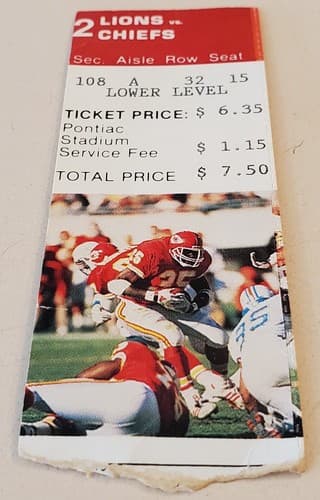 1989 NFL Detroit Lions Ticket Stub Aug 1989 Kansas City Chiefs @Lions 108A 32 15 - Thumbnail 5