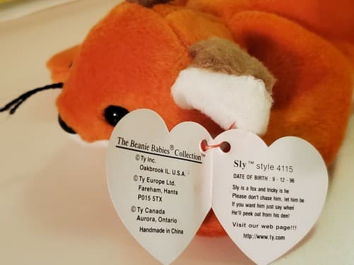 TY Beanie Babies "Sly". 1996 rare. Red fox with big silky tail with tag. Sly fox - Thumbnail 3