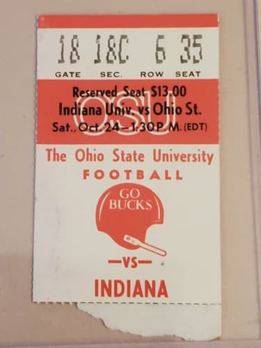1981 NCAA Ohio State University ticket stub. OCT 24 1981 v Indiana (29-10W) - Image 1