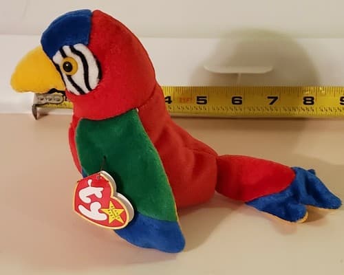 TY Beanie Babies "Jabber". 1997 rare. Colorful parrot with big eyes with tag. - Thumbnail 6
