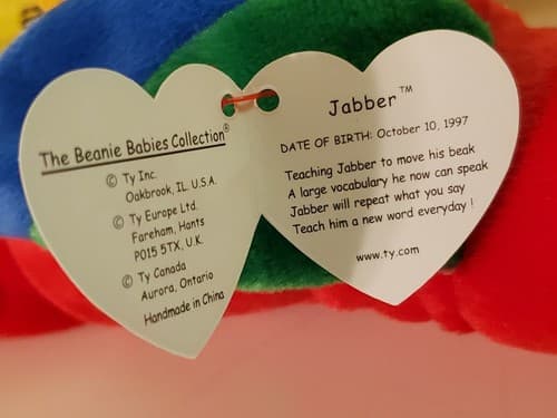 TY Beanie Babies "Jabber". 1997 rare. Colorful parrot with big eyes with tag. - Thumbnail 2