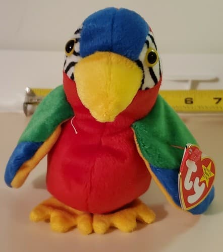 TY Beanie Babies "Jabber". 1997 rare. Colorful parrot with big eyes with tag. - Thumbnail 3