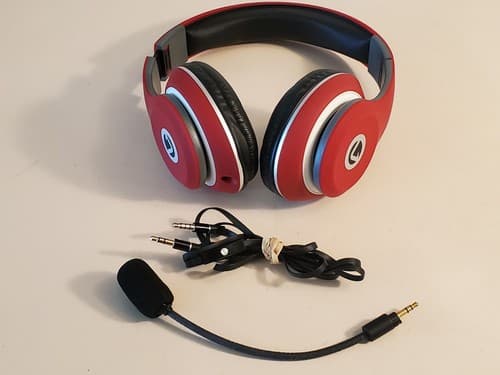 VOLKANO Gaming Headset w removable microphone. RARE RED. Wired Foldable. Tested - Thumbnail 2