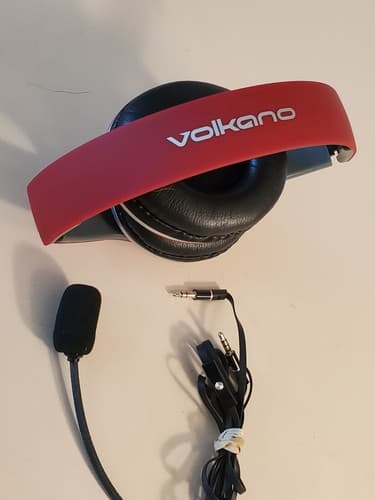 VOLKANO Gaming Headset w removable microphone. RARE RED. Wired Foldable. Tested - Thumbnail 3