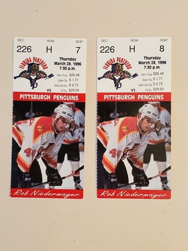 1996 NHL Florida Panthers TICKET STUB LOT OF 2 Mar 28 96 v Pitt. Rob Niedermayer - Thumbnail 3