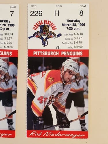 1996 NHL Florida Panthers TICKET STUB LOT OF 2 Mar 28 96 v Pitt. Rob Niedermayer - Thumbnail 8