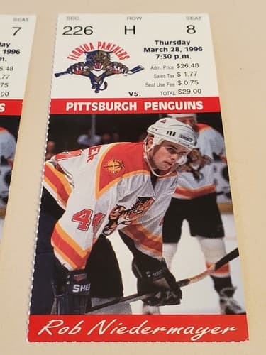 1996 NHL Florida Panthers TICKET STUB LOT OF 2 Mar 28 96 v Pitt. Rob Niedermayer - Thumbnail 9