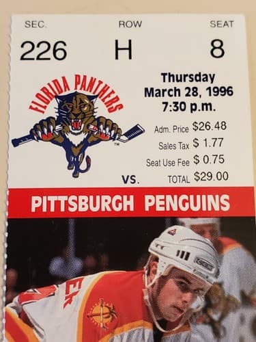 1996 NHL Florida Panthers TICKET STUB LOT OF 2 Mar 28 96 v Pitt. Rob Niedermayer - Thumbnail 10