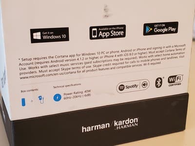 Harman Kardon INVOKE Microsoft Cortana Smart Bluetooth Speaker SILVER NEW Sealed - Thumbnail 9