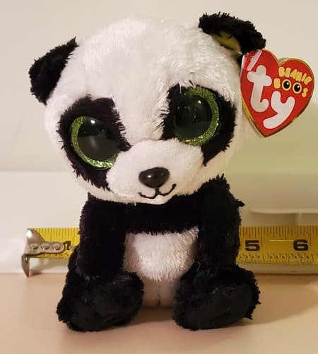 TY Beanie BOOS "Bamboo". rare. Black white panda bear w big green sparkle eyes. - Thumbnail 3