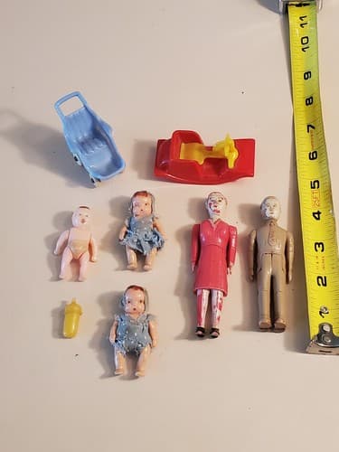 Vtg RENWAL 50s Baby Toys LOT of 8. Father, Mother, 3 babies, stroller, horse - Thumbnail 3