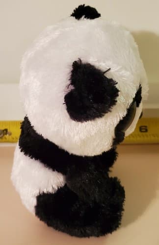 TY Beanie BOOS "Bamboo". rare. Black white panda bear w big green sparkle eyes. - Thumbnail 4