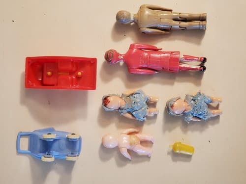 Vtg RENWAL 50s Baby Toys LOT of 8. Father, Mother, 3 babies, stroller, horse - Thumbnail 8