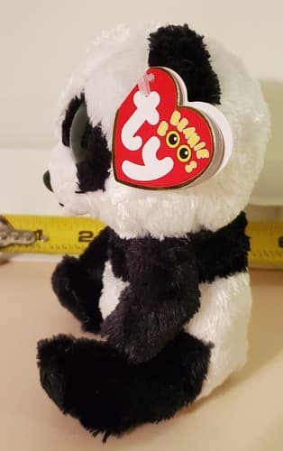 TY Beanie BOOS "Bamboo". rare. Black white panda bear w big green sparkle eyes. - Thumbnail 6