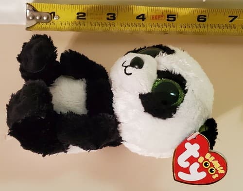 TY Beanie BOOS "Bamboo". rare. Black white panda bear w big green sparkle eyes. - Thumbnail 7
