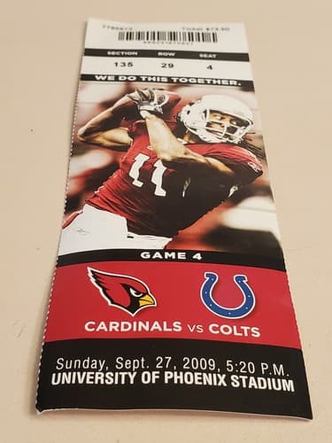 2009 NFL Arizona Cardinals ticket stub. SEP 27 2009 v Indianapolis Colts 10-31L - Thumbnail 5
