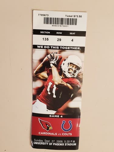 2009 NFL Arizona Cardinals ticket stub. SEP 27 2009 v Indianapolis Colts 10-31L - Thumbnail 8