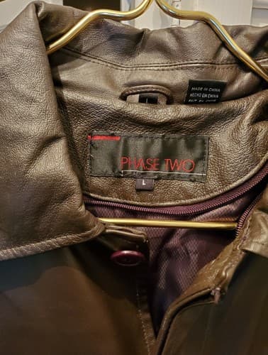 Phase Two Leather Men's Jacket. SIZE L. 5 button+zipper front. Excl, never worn - Thumbnail 7