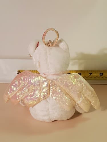 TY Beanie Babies "Halo" 1998 rare White bear w brown nose, gold iridescent wings - Thumbnail 3