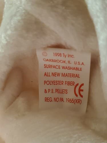 TY Beanie Babies "Halo" 1998 rare White bear w brown nose, gold iridescent wings - Thumbnail 11