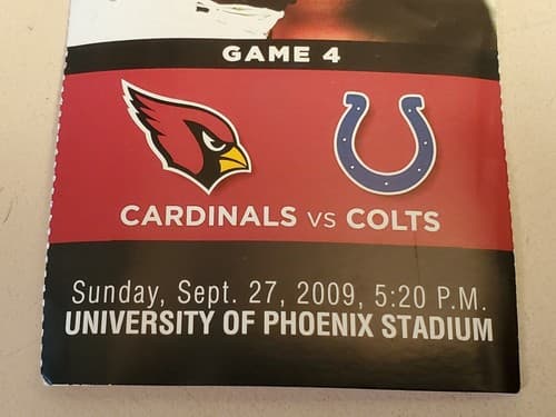2009 NFL Arizona Cardinals ticket stub. SEP 27 2009 v Indianapolis Colts 10-31L - Thumbnail 9