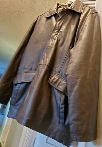 Phase Two Leather Men's Jacket. SIZE L. 5 button+zipper front. Excl, never worn - Thumbnail 3