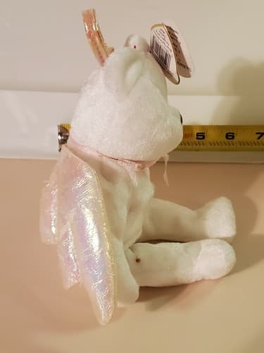 TY Beanie Babies "Halo" 1998 rare White bear w brown nose, gold iridescent wings - Thumbnail 5