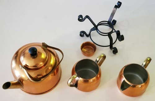 Premium Copper Tea Set by Coppercraft, Taunton, MA. 22 oz. tea pot, cream, sugar - Thumbnail 3