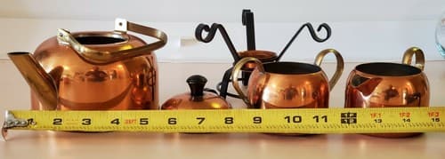 Premium Copper Tea Set by Coppercraft, Taunton, MA. 22 oz. tea pot, cream, sugar - Thumbnail 9
