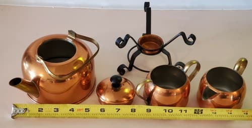Premium Copper Tea Set by Coppercraft, Taunton, MA. 22 oz. tea pot, cream, sugar - Thumbnail 7