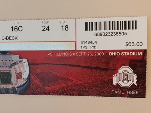 2009 NCAA Ohio State University ticket stub. SEP 26 2009 v Illinois (30-0W) - Thumbnail 3