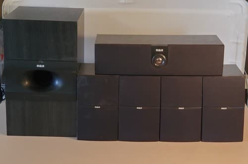 RCA RT2280 Surround Sound Speakers LOT OF 6. LF RF LR RR CENTER SUBWOOFER Tested - Thumbnail 3