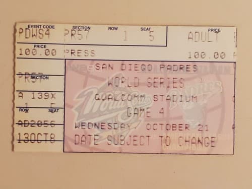 1998 MLB WORLD SERIES Game 4 San Diego Padres Ticket Stub OCT 21 98 v NY Yankees - Image 1