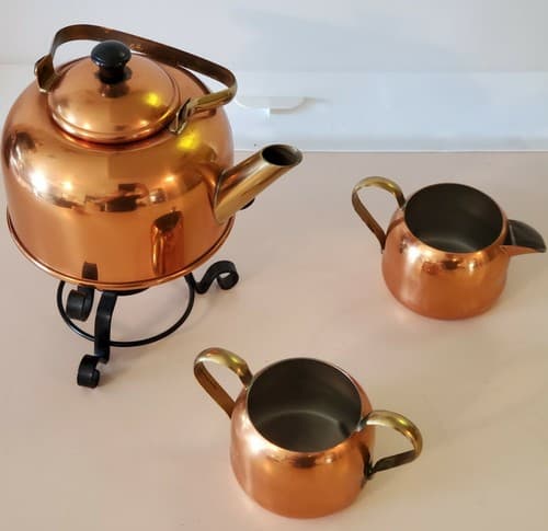 Premium Copper Tea Set by Coppercraft, Taunton, MA. 22 oz. tea pot, cream, sugar - Thumbnail 4