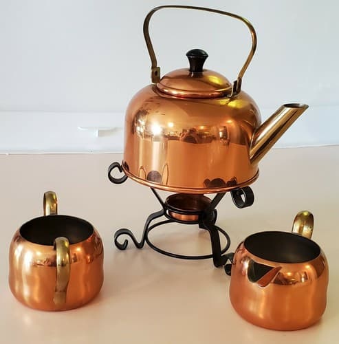 Premium Copper Tea Set by Coppercraft, Taunton, MA. 22 oz. tea pot, cream, sugar - Thumbnail 5