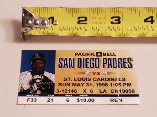 1998 MLB San Diego Padres Ticket Stub. MAY 31 1998 v St Louis Cardinals (7-3W) - Thumbnail 11