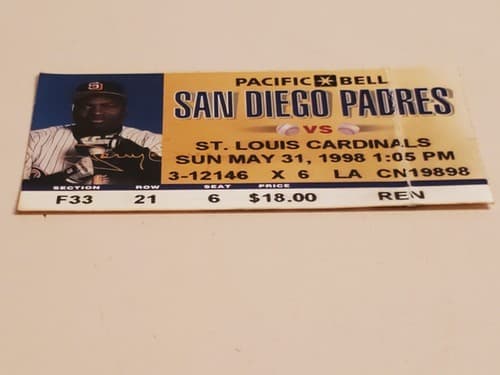 1998 MLB San Diego Padres Ticket Stub. MAY 31 1998 v St Louis Cardinals (7-3W) - Thumbnail 4