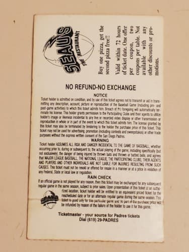 1998 MLB San Diego Padres Ticket Stub. MAY 31 1998 v St Louis Cardinals (7-3W) - Thumbnail 2