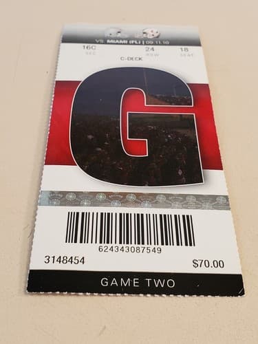 2010 NCAA Ohio State University ticket stub. SEP 11 2010 v Miami (FL) (36-24W) - Thumbnail 5