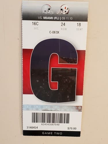 2010 NCAA Ohio State University ticket stub. SEP 11 2010 v Miami (FL) (36-24W) - Thumbnail 4