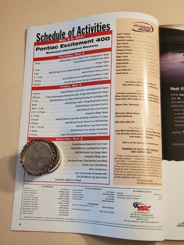 2001 NASCAR Pontiac Excitement 400 Program w MATT KENSETH AUTOGRAPH, lineup, RIS - Thumbnail 9