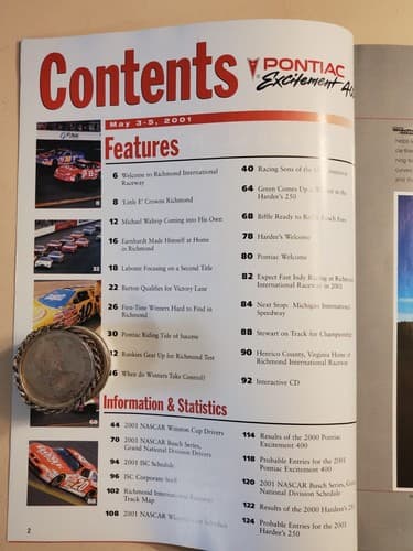 2001 NASCAR Pontiac Excitement 400 Program w MATT KENSETH AUTOGRAPH, lineup, RIS - Thumbnail 4