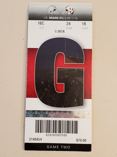 2010 NCAA Ohio State University ticket stub. SEP 11 2010 v Miami (FL) (36-24W) - Thumbnail 6