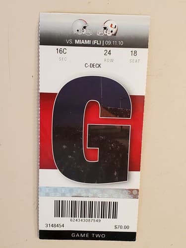 2010 NCAA Ohio State University ticket stub. SEP 11 2010 v Miami (FL) (36-24W) - Image 1